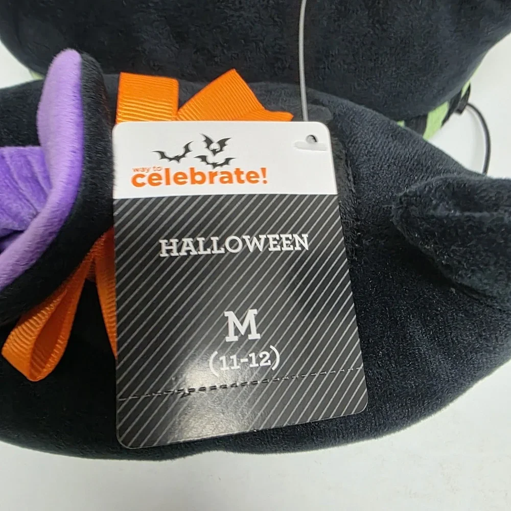 Halloween Witch Slippers Kids Size M‎ 11-12 Black Orange Laces Pointed Toe New